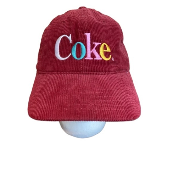 Vtg COKE Men's OS Cap 100% Cotton Coca-Cola Red Corduroy Retro Adjustable - Picture 1 of 6